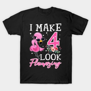 Kids I Make 4 Look Flamazing Flamingo Birthday T-Shirt